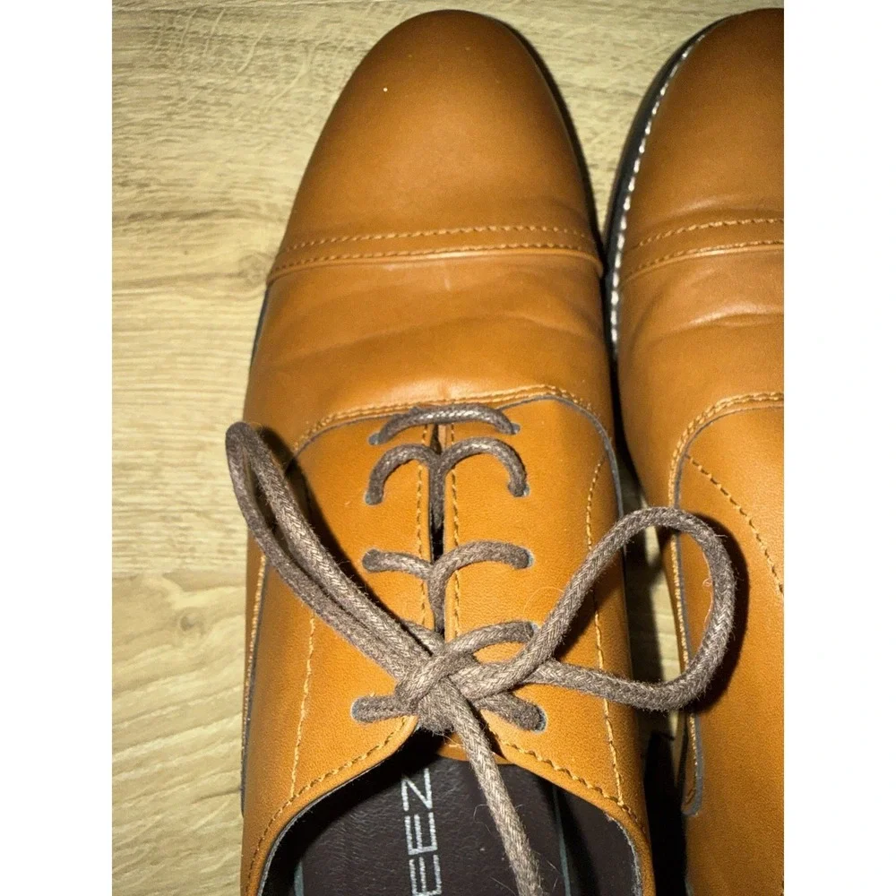 HEEZ Men Lace-Up Oxford Brown Dress Shoes Leather LaceUp Casual  Formal Size 8.5